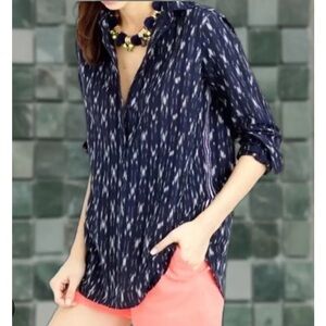 J. Crew Cobalt Blue/Cream Chevron V-Neck Pullover Top M NWOT